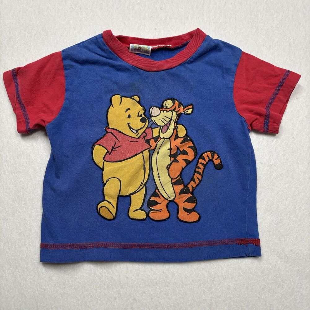 Vintage Winnie The Pooh & Tigger Short Sleeve Blue Red Tshirt 90s 2T / 3T